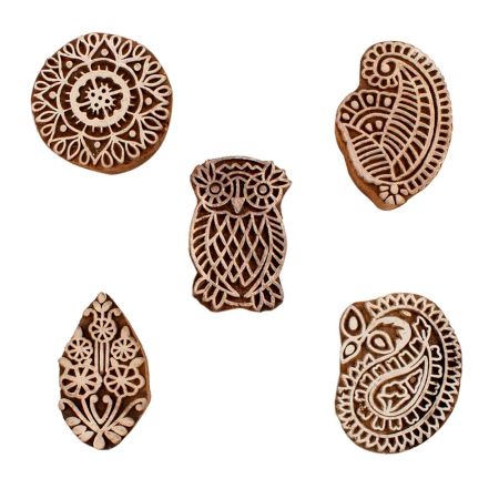 Set of 5 Piece New Mix Wooden Printing Blocks